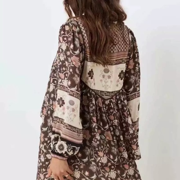 Gypsy Floral Boho Tassel Tie Long Sleeve Blouse - Picture 5 of 6
